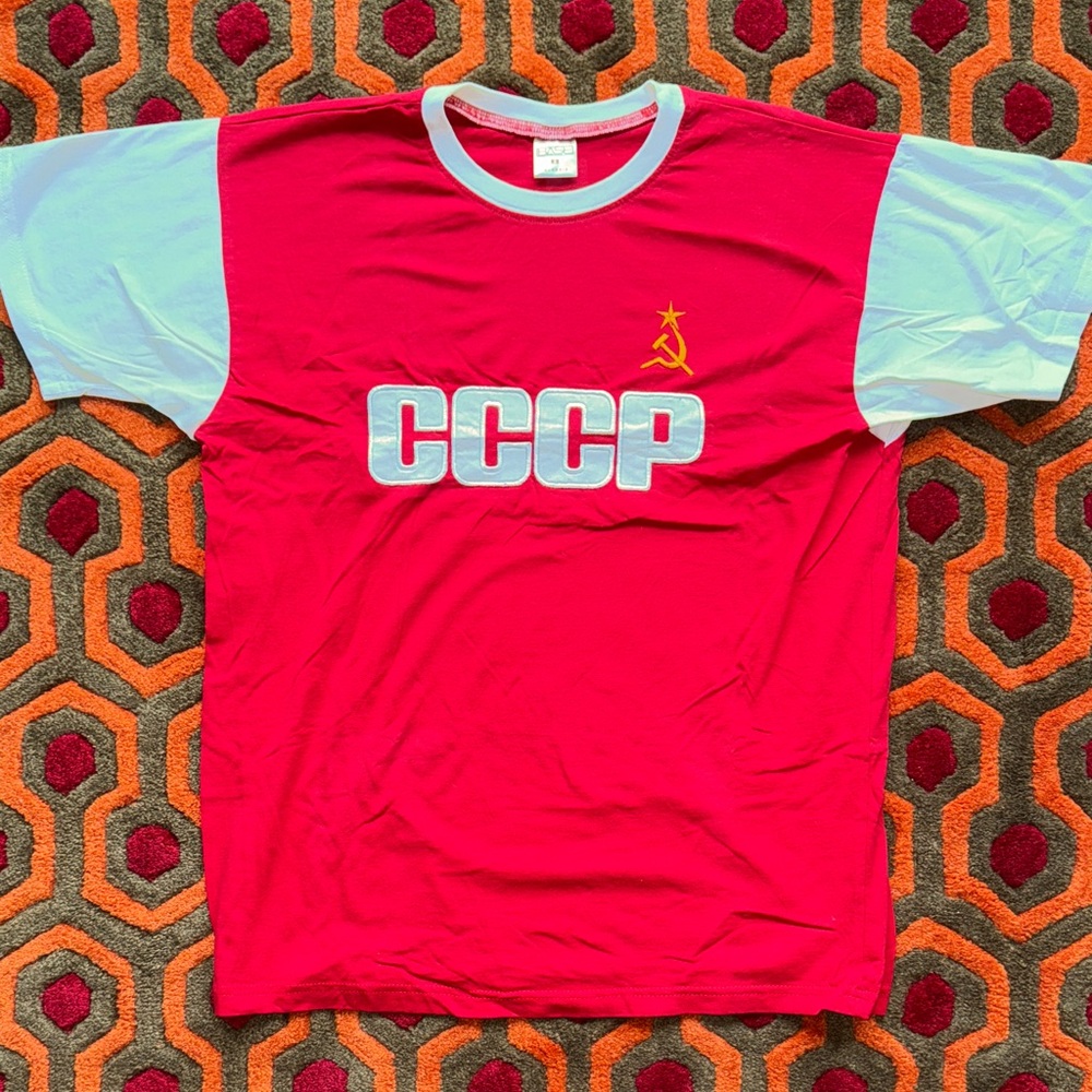 MAKE OFFER! Men's Med. Red & White Short Sleeve Tee t-shirt CCCP Russia Soviet